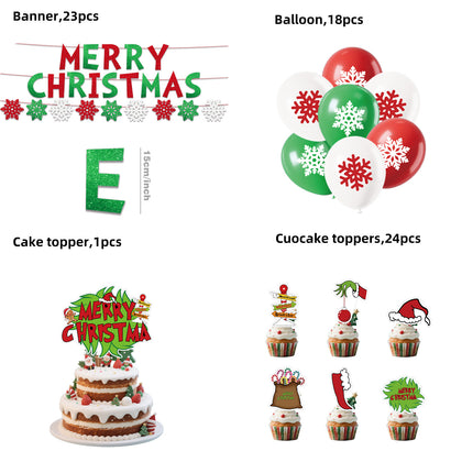 Cross-Border New Product Christmas Grinch Theme Party Decoration Flag Cartoon Party Supplies Tableware Christmas Decoration