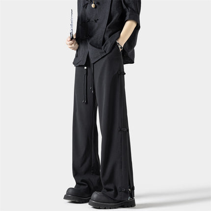 wasuup Chinese Style Ice Silk Micro-La Casual Trousers Men's Summer New Style Thin Guofeng Button Straight Pants for Summer