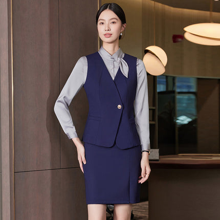 High-End Professional Suit Women's Long-Sleeved New Vest Skirt Bank Manager Business Formal Wear Hotel Front Desk Work Clothes