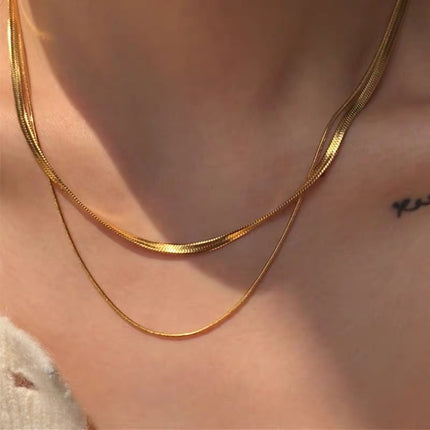 W.R. Kendall Jenner-Inspired Snake Bone Niche Design Necklace for Women, Hip-Hop Double-Layer Retro Personality Flat Collarbone Necklace for Women