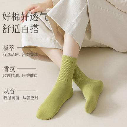 Pure Cotton Socks for Women, Autumn and Winter Mid-Calf Socks, Solid Color Simple Casual Versatile 10A Antibacterial Deodorant Socks Wholesale