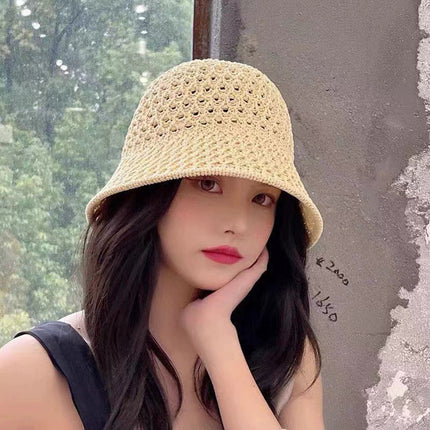 Summer Women's Korean-Style Sun Protection Sun Hat, Foldable Straw Hat, Anti-Uv Fisherman Hat, Outdoor Face-Covering Bucket Hat