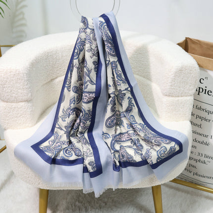 Fashion Printed Wool Scarf 80 Count Worsted Warm Large Shawl Thin Neck Protector Scarf for Mom Autumn and Winter New Products