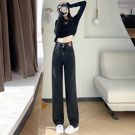 Loose straight pants high waist wide leg pants fashion brand High Street summer new American pants slimming Denim pants fashion