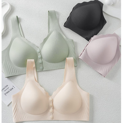 Plus Size Women's Seamless Wireless Front-Closure Nursing Thin Vest-Style Bra for Breastfeeding, Makes Large Busts Appear Smaller and Beautiful Back