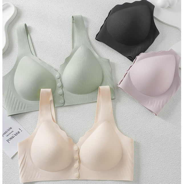 Plus Size Women's Seamless Wireless Front-Closure Nursing Thin Vest-Style Bra for Breastfeeding, Makes Large Busts Appear Smaller and Beautiful Back