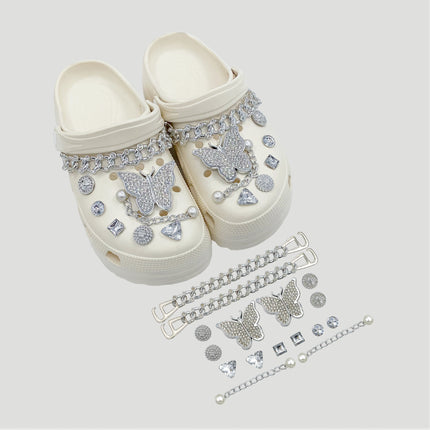 Cross-Border New Model Suitable for Hole Shoe Accessories DIY Shoe Buckle Pearl Chain Butterfly Decoration Removable Shoe Buckle