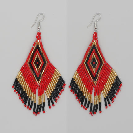 Cross-border Bohemian Ethnic Retro Earrings MGB Rice Beads Diamond Tassel Hand-woven Women's Earrings
