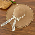 Large brim cotton gauze edge beading-khaki / M（56-58cm）