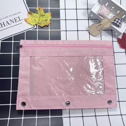 Three-Hole Oxford Cloth Pencil Case Document Bag Large Capacity Loose-Leaf Storage Bag Office Cross-Border Transparent Colorful Student Cute