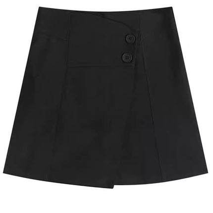 Short Pant Skirt Women's 2025 Spring New Design Sense Button High Waist Wide Leg Pants Fashion Casual Slim A- line Pant Skirt