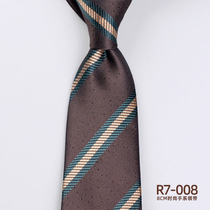 Korean-style British Business Dress Brown Green Suit Shirt Accessories All-match Retro Hand-Style 8cm Striped Tie for Men