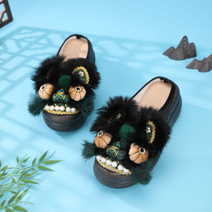 Retro Tiger Head Shoes Spring New Flat Chinese Style Intangible Cultural Heritage Handmade Tiger Head Shoes New Chinese Style Embroidered Slippers for Home