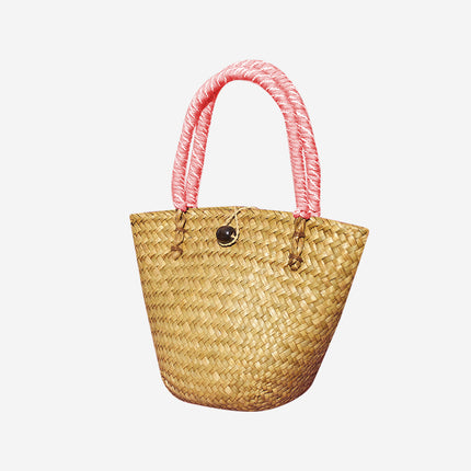 Cross-Border Summer New Fashion Straw Woven Handbag Large Capacity Bucket Bag 2025 Versatile Beach Straw Bag
