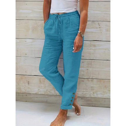 Cross-Border Export New Dropshipping Aliexpress Bottoms Button Detail Drawstring Waist Pants