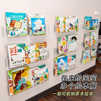 Wall-mounted Book Stand Bookshelf Punch-free Wall-mounted Storage Box Children's Picture Book Display Rack Wardrobe Side Storage