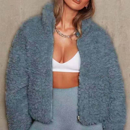 In Stock 25 Autumn and Winter New European and American Cross-Border Women's Clothing Amazon Plush Cardigan Short Jacket Lamb Wool Coat for Women