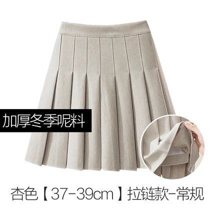 Thickened Woolen Pleated Skirt Skirt Women's Autumn and Winter New Slimming High Waist A- Line JK College Black Ins Short Skirt