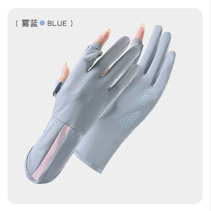 Sunscreen Gloves Women's Summer Ice Silk UV-resistant Breathable Non-slip Thin Riding Outdoor Electric Car Gloves