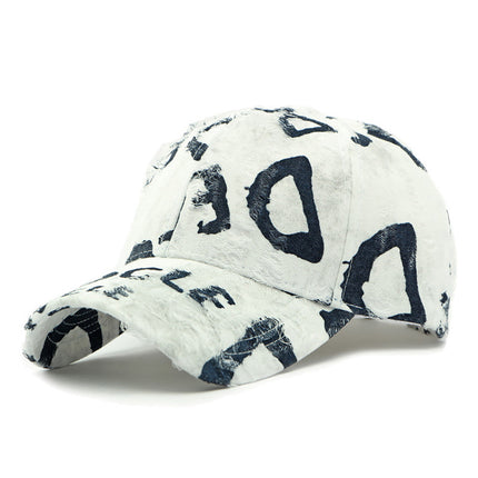 Women's Spring and Summer Sun Protection Visor Hat, Fashionable Ripped Graffiti Print Letter Baseball Cap, Men's Hard Brim Cap