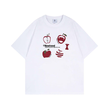 Guochao High Street Apple Letter Print Short-sleeved T-shirt Unisex Trendy Brand Loose Casual Hip-hop Top Ins