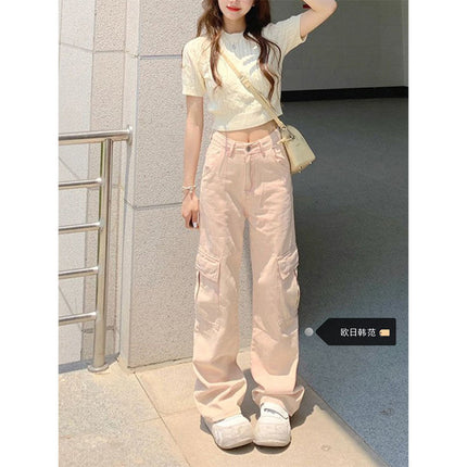 Dirty Pink Work Jeans Western Style All-match Women's 2025 Outer Wear Spring High Waist Wide Leg Pants Mop Long Pants