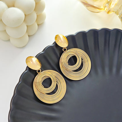 European and American Style Simple Elegant Metal Wind Ring Earrings Retro Exaggerated Irregular Electroplating High-grade Earrings for Women