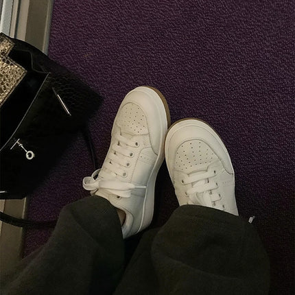 Ten Thousand Years White Shoes Classic Real Wear Daily Collocation Casual Comfortable Thick Sole Height Increasing Minimalist 24 Women's Board Shoes