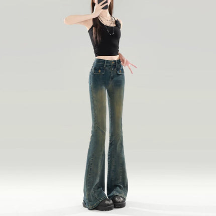 Flared Jeans That Show Off Your Figure, Versatile 2025 Chic Design Flared Pants, Fashionable Women's Spring Elastic New Style