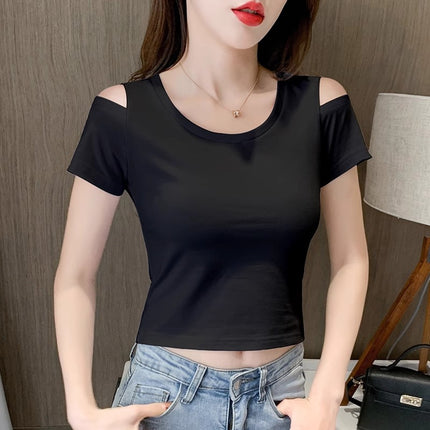 Short-Sleeved T-Shirt Women's Short Crop Top Off-Shoulder 2025 Summer New Tight-Fitting High-Waist Slim Sexy T-Shirt