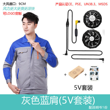 Summer New Casual Cooling Refrigeration Air-Conditioning Clothing USB Electric Fan Sun Protection and Heatstroke Prevention Electrician Labor Protection Work Clothes