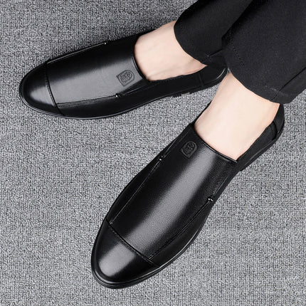 Old People's Head Business Casual Round Head Shallow Mouth Soft Leather Breathable Summer Dress Wedding Leather Shoes Daily Work Men's Shoes