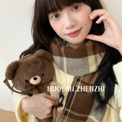 Factory new solid color haze blue scarf women's winter fluffy hair thickened students white students warm scarf
