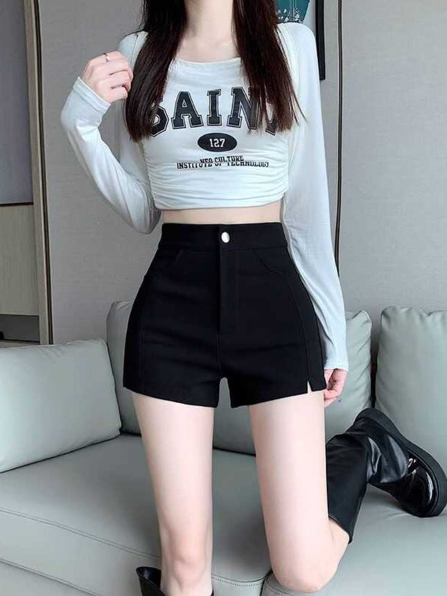 Black Suit Shorts for Women, Autumn 2024 New High-Waisted Elastic Hip-Hugging Leggings, Petite Outerwear Hot Pants