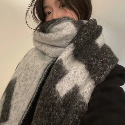 Mohair Thickened Warm Scarf Women's Winter Grey High-end Cold-proof Couple's Shawl Scarf Atmosphere