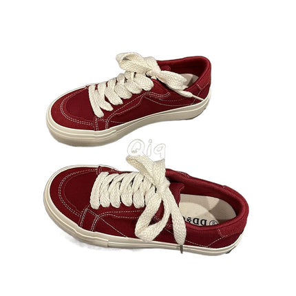 Fashionable Brand Red Canvas Shoes for Women 2024 New Spring and Autum Niche Chic Low-Top Flats Casual Board Shoes