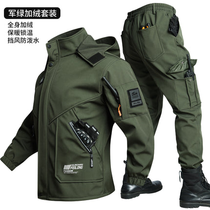 Autumn and Winter Jacket Suit Men's Velvet Cold-Proof, Windproof, Waterproof and Warm Cycling Mountaineering Clothing Outdoor Thickeneding