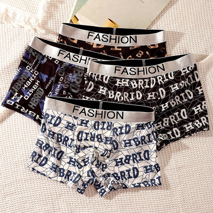 2025 Bagged Summer Men's Ice Silk Underwear Seamless Ultra-Thin Breathable Fashionable Printed Mid-Waist Trendy Boxer Briefs for Men
