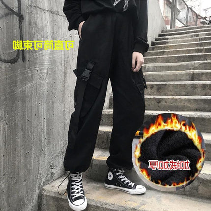 Thin/velvet Spring and Summer Korean Style ins Cargo Pants for Men and Women Loose Sports and Leisure Students Leg-tie Straight Wide-leg Pants