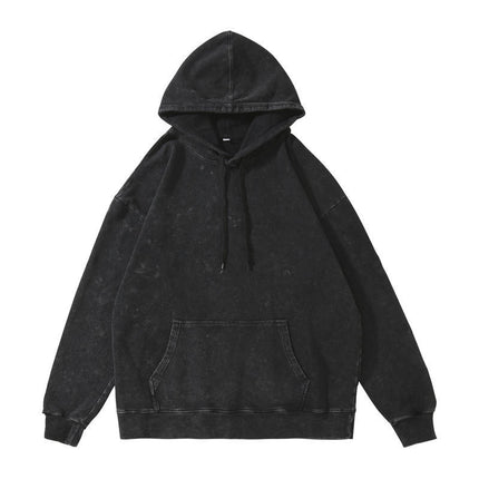 Trendy Brand Heavyweight Pure Cotton Terry 400g Washed Distressed Crew Neck Sweatshirt Hoodie Retro Sweatshirt with Printed Logo