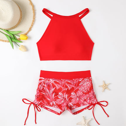 European and American Style Sexy Sports Cross-Border Crop Top Bandeau Conservative Bikini with Beautiful Back Design, Two-Piece Swimsuit, Amazon Sports Style
