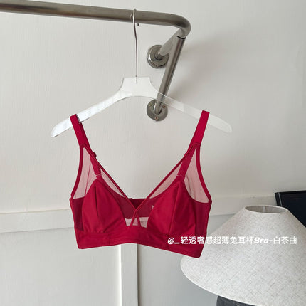 French Style Pure Big Chest Small Underwear Women's Ultra-thin Sexy Mesh Nail Breast Anti-sagging Rabbit Ear Cup Bra