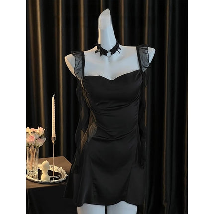 Sexy Suspender Nightgown with Breast Pads 2025 New Spring and Summer Ice Silk Satin High-End Pure Lust French Swing Collar Pajamas