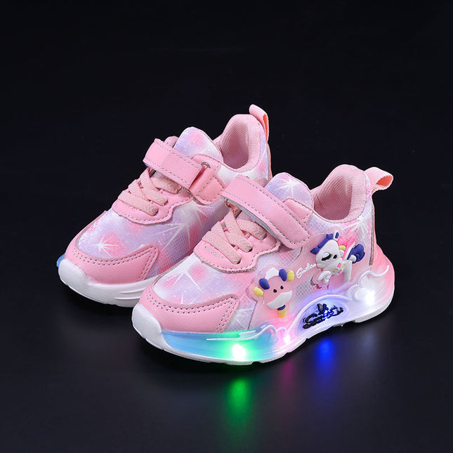 Girls 2025 New Cartoon New Casual Soft-soled Children's sneaker Velcro LED Shoes