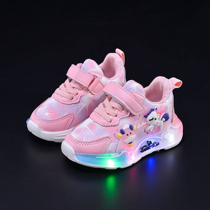 Girls 2025 New Cartoon New Casual Soft-soled Children's sneaker Velcro LED Shoes