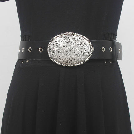 Retro retro Western style PU leather belt for women 2023 autumn new high-grade copper buckle belt