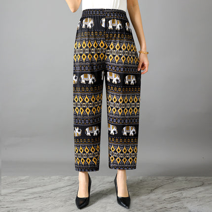 Cross-Border Popular Summer Women's Ice Silk Pants for Middle-Aged and Elderly, Loose Casual Home Pants, Elastic Plus-Size Pants for Square Dancing