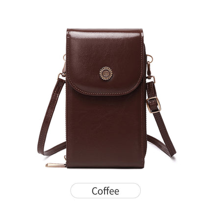 New RFID Women's Mobile Phone Bag Retro Oil Wax Leather Vertical Crossbody Mobile Phone Bag All-match Mini Shoulder Bag