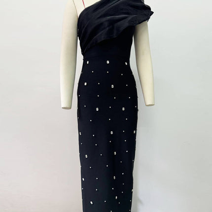 Spring 2025 New Bandage dress Elegant Elegant Fashion Design Oblique Shoulder with Diamond Hip Dress