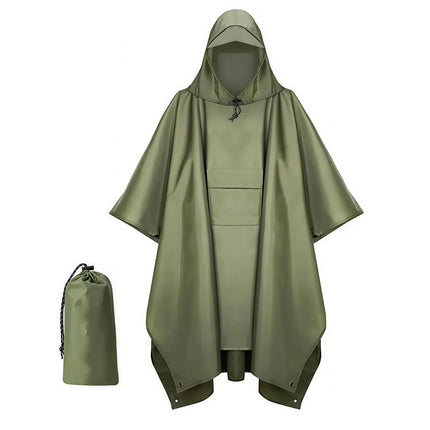 Outdoor Adult Poncho Raincoat for Hiking, Mountaineering, Fishing, Camping, Multifunctional 3-in-1 Tarp Ground Sheet Poncho